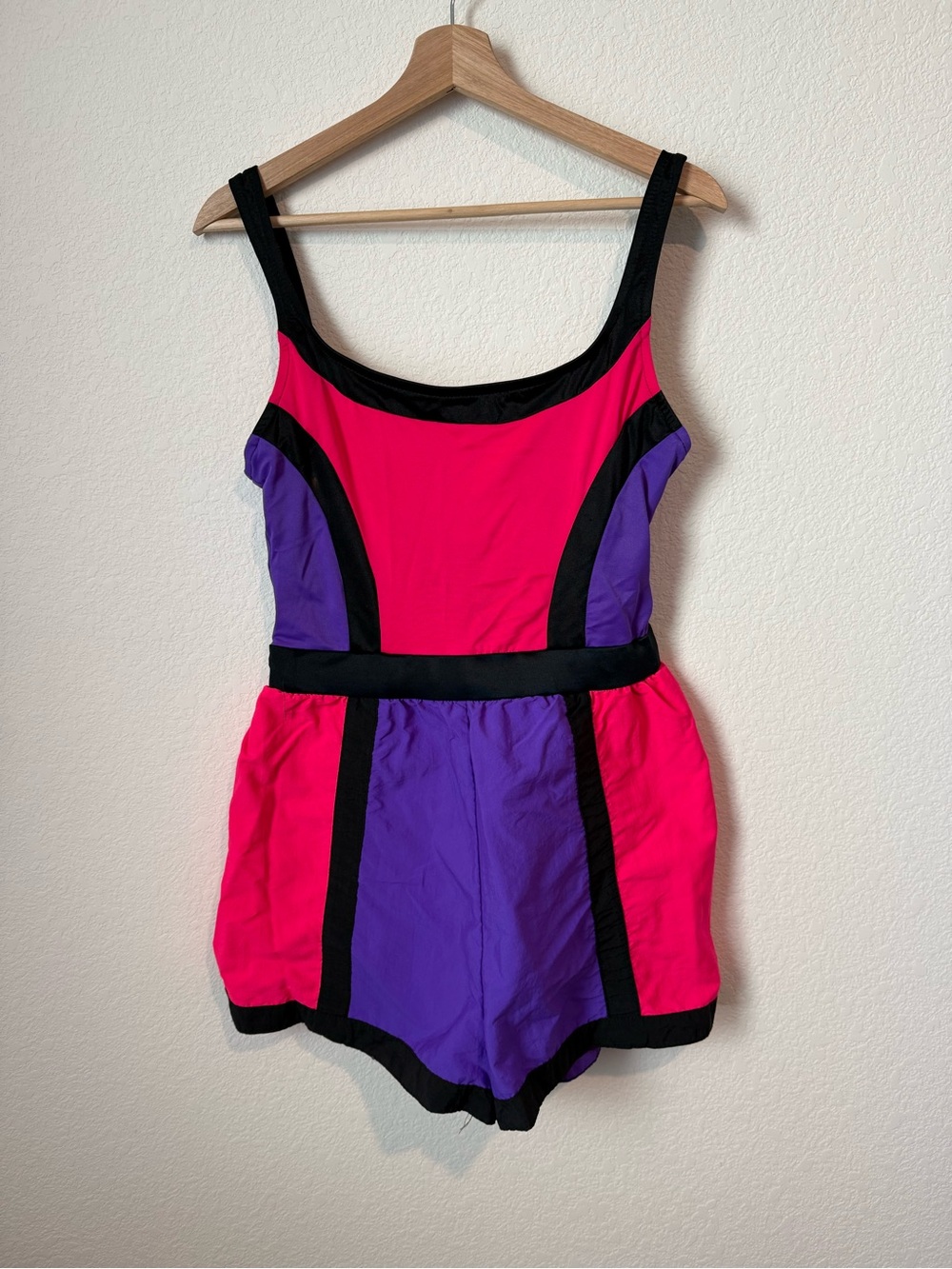 Colorblock Vintage 1980s Romper in Hot Pink & Purple